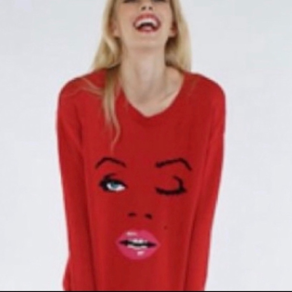 Betsey Johnson Red Graphic Long Sleeve Top